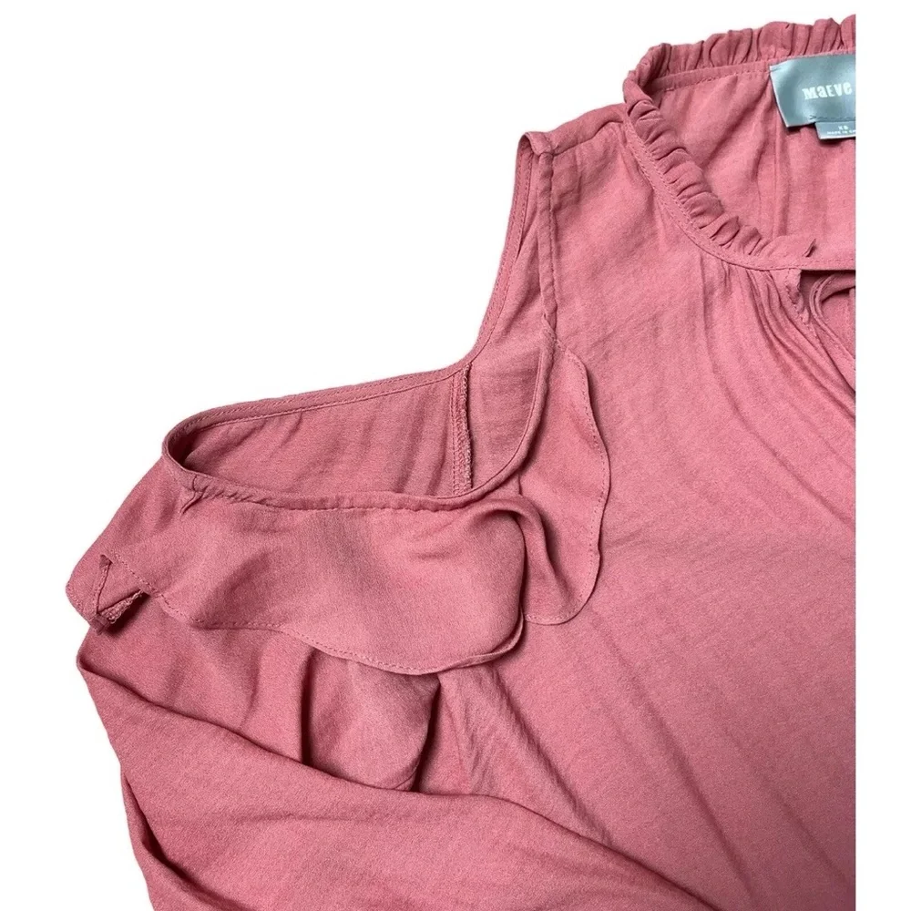 MAEVE Blouse Women XS Coral Cold Shoulder Wrap Front Liesel ANTHROPOLOGIE Top - Picture 5 of 12
